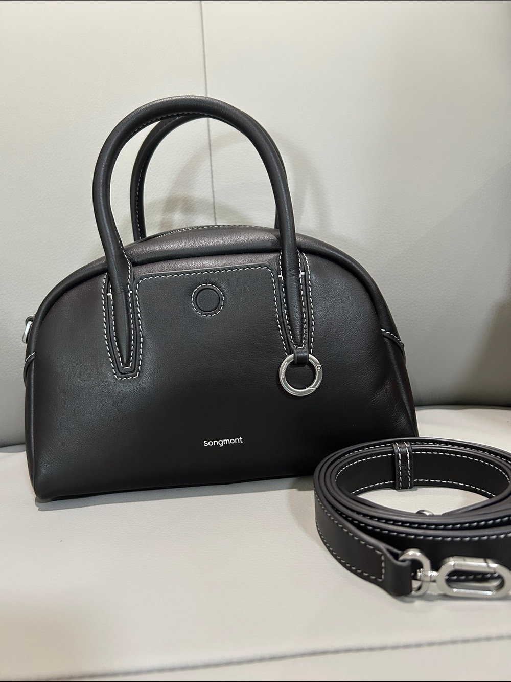 Songmont Mini Yore Bowling Bag - Ebony Black Leather